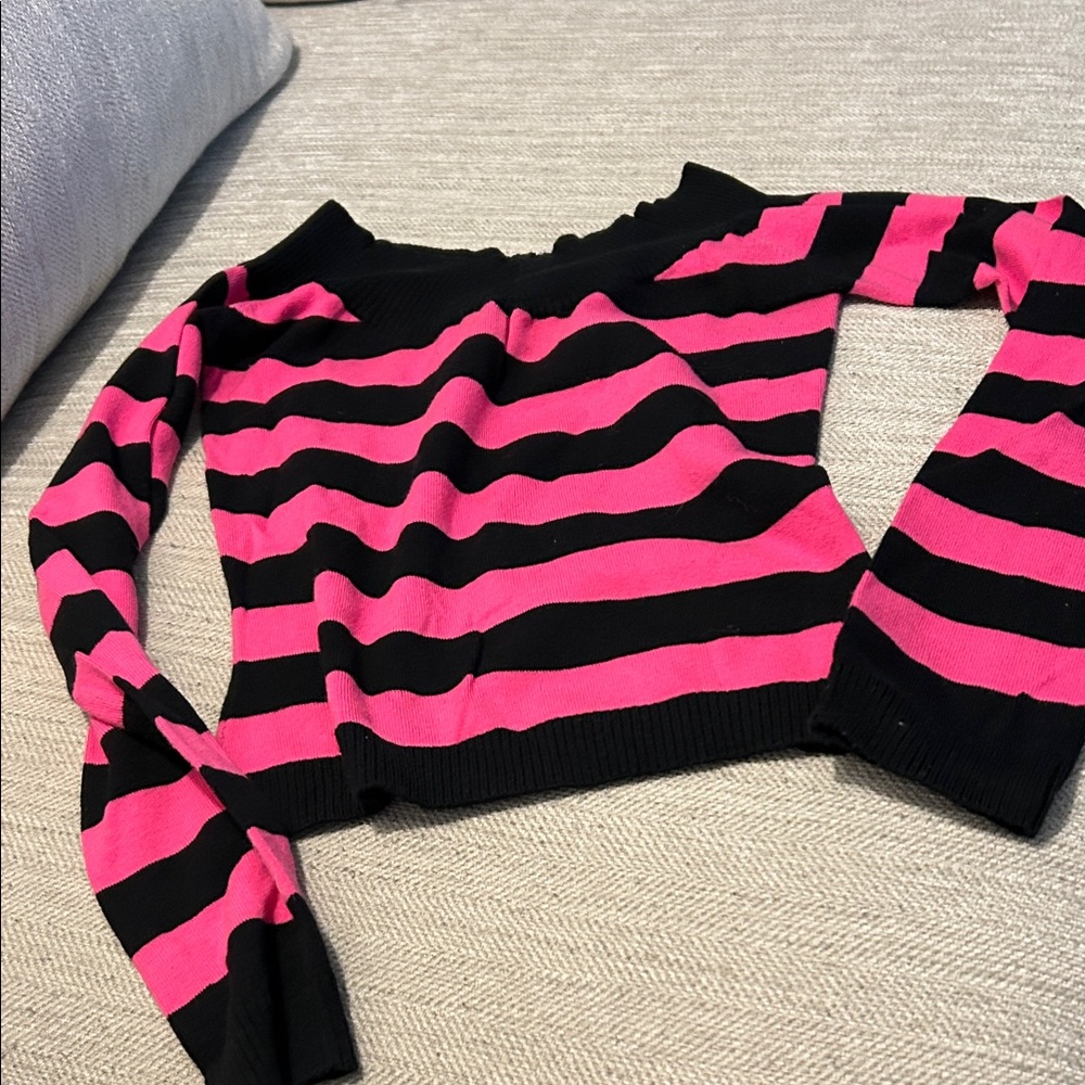 Pink and Black Striped Crop Top